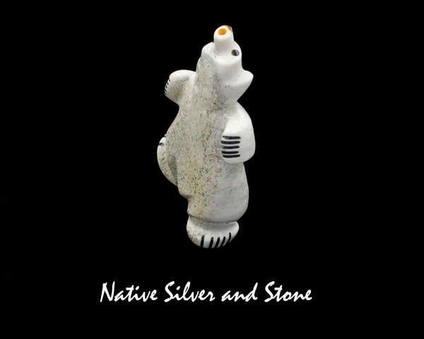 Z Bear-Singing on Left Leg<br>Zuni Fetish Carving<br>Claudia Peina (Kallestewa)<br>Antler with Jet