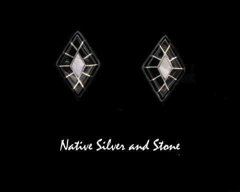 Z Constance Epaloose-Zuni<br>3/4" Earrings - Diamond<br>Jet & White MOP<br>Post<br>Sterling Silver