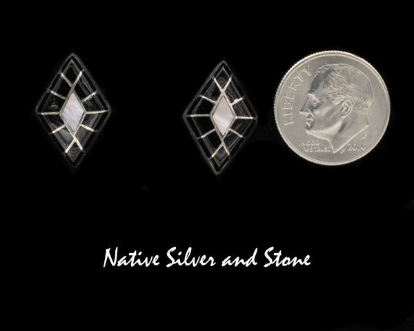 Z Constance Epaloose-Zuni<br>3/4" Earrings - Diamond<br>Jet & White MOP<br>Post<br>Sterling Silver