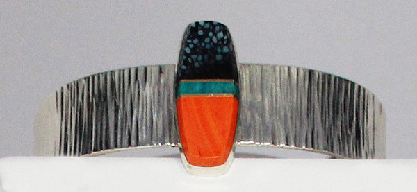 Duane Maktima - Laguna/Hopi<br>Bracelet Cuff (Only)<br>Chalcosiderite, Gem Silica, Orange Rosarita<br>Sterling Silver<br>Size 6-1/4 (Small Medium)