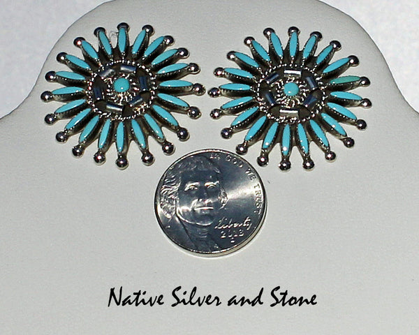 Dan Etsate-Zuni Jewelry<br>Earrings - Post/Stud<br>Turquoise Needlepoint Circles<br>in Sterling Silver