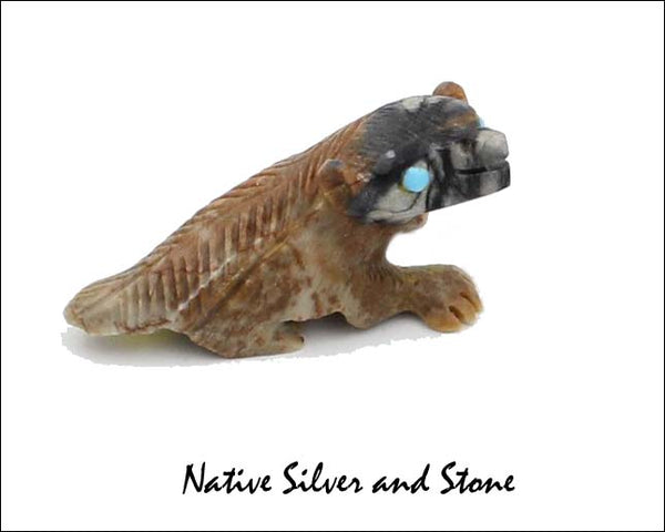 Z Badger<br> Zuni Fetish Carving<br>Dana Malani<br>Picasso Marble with Turquoise Eyes