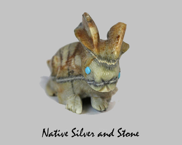 Z Rabbit<br>Zuni Fetish Carving<br>Dane Malani<br>Picasso Marble with<br>Turquoise Eyes