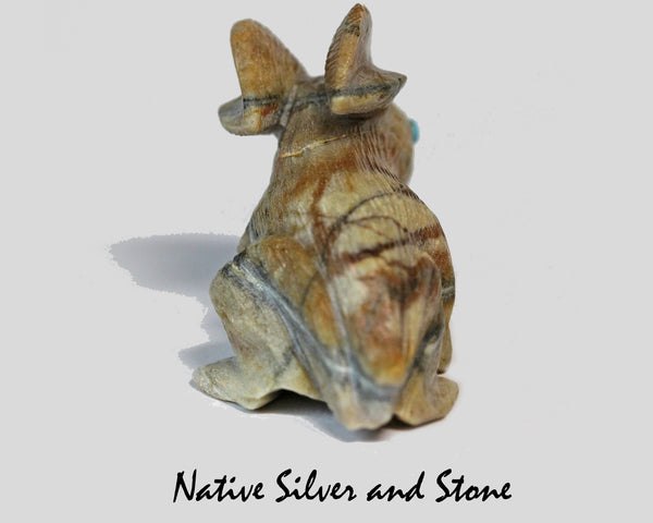 Z Rabbit<br>Zuni Fetish Carving<br>Dane Malani<br>Picasso Marble with<br>Turquoise Eyes