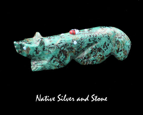 Z Bushytail (Wolf, Coyote, Fox)<br>Zuni Fetish Carving<br>Danette Laate<br>Azurite-Chysocolla<br>Medium-Small