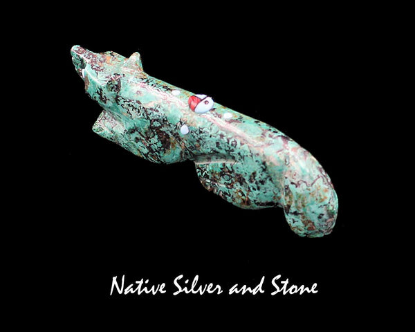 Z Bushytail (Wolf, Coyote, Fox)<br>Zuni Fetish Carving<br>Danette Laate<br>Azurite-Chysocolla<br>Medium-Small