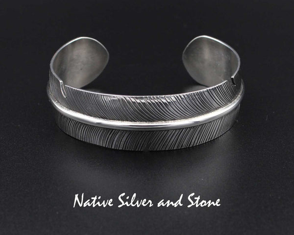 Z Delvin John - Navajo<br>Navajo Jewelry<br>3/4" Bracelet - Cuff<br>Handmade Feather<br>Oxidized Sterling Silver<br>Size 6-1/2"