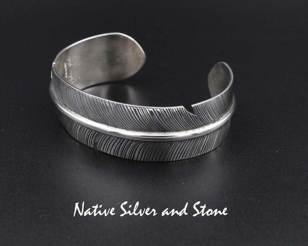 Z Delvin John - Navajo<br>Navajo Jewelry<br>3/4" Bracelet - Cuff<br>Handmade Feather<br>Oxidized Sterling Silver<br>Size 6-1/2"