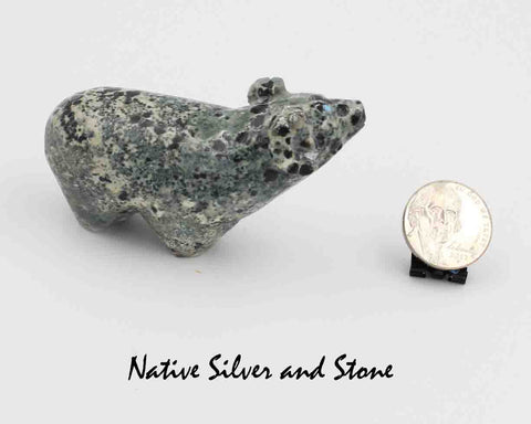 Z Ram<br>Zuni Fetish Carving<br>Delvin Leekya<br>Serpentine - Mottled Dark Green<br>Turquoise Eyes &<br>Mother of Pearl Hooves