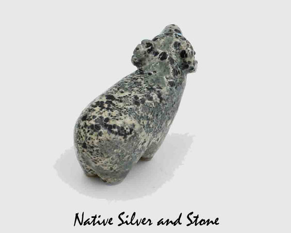 Z Ram<br>Zuni Fetish Carving<br>Delvin Leekya<br>Serpentine - Mottled Dark Green<br>Turquoise Eyes &<br>Mother of Pearl Hooves