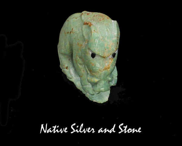 Z Wild Boar Pig<br>Zuni Fetish Carving<br>Derrick Kaamasee<br>Turquoise - Green w Jet Accents
