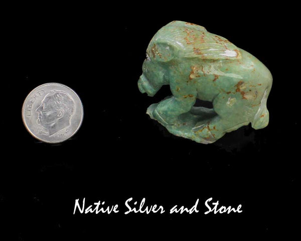 Z Wild Boar Pig<br>Zuni Fetish Carving<br>Derrick Kaamasee<br>Turquoise - Green w Jet Accents