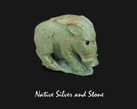 Z Wild Boar Pig<br>Zuni Fetish Carving<br>Derrick Kaamasee<br>Turquoise - Green w Jet Accents