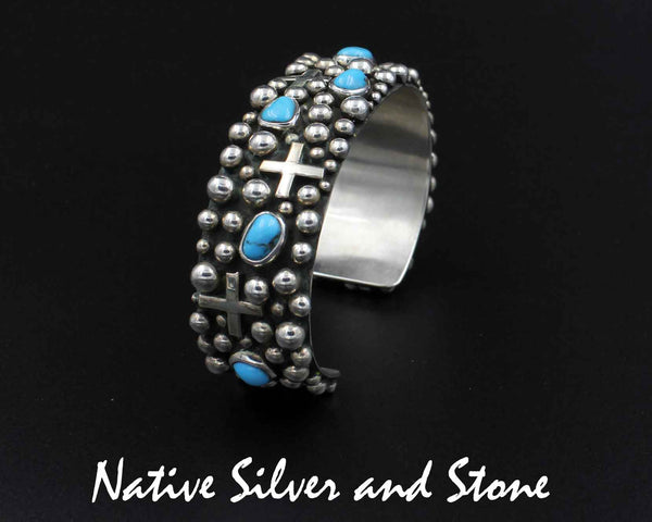 Diane Wylie - Navajo<br>3/4" Bracelet (Cuff)<br>Silver Bubbles<br> 4 Directions<br> Turquoise<br> Sterling Silver<br>Size 6-1/4