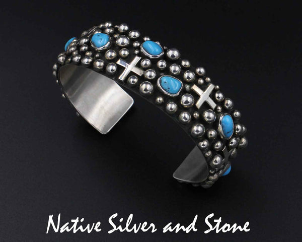 Diane Wylie - Navajo<br>3/4" Bracelet (Cuff)<br>Silver Bubbles<br> 4 Directions<br> Turquoise<br> Sterling Silver<br>Size 6-1/4