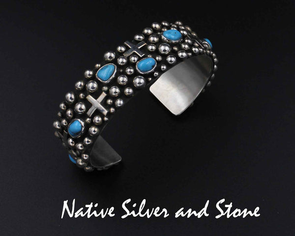 Diane Wylie - Navajo<br>3/4" Bracelet (Cuff)<br>Silver Bubbles<br> 4 Directions<br> Turquoise<br> Sterling Silver<br>Size 6-1/4