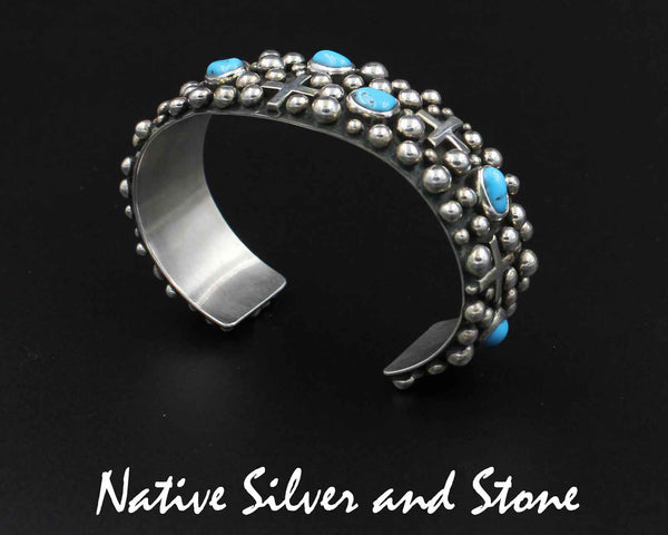 Diane Wylie - Navajo<br>3/4" Bracelet (Cuff)<br>Silver Bubbles<br> 4 Directions<br> Turquoise<br> Sterling Silver<br>Size 6-1/4