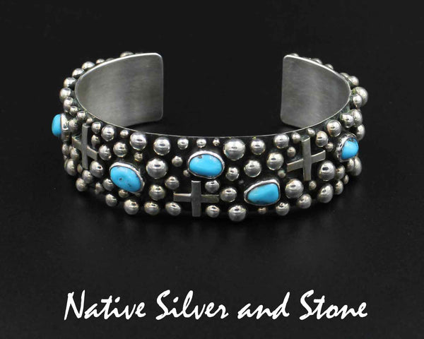 Diane Wylie - Navajo<br>3/4" Bracelet (Cuff)<br>Silver Bubbles<br> 4 Directions<br> Turquoise<br> Sterling Silver<br>Size 6-1/4
