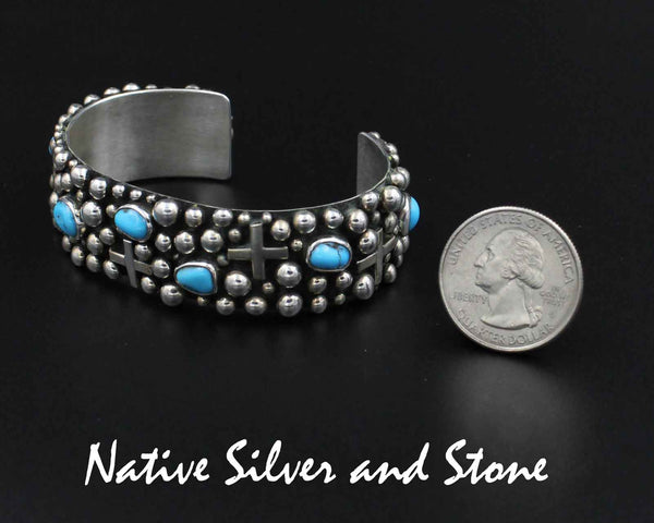 Diane Wylie - Navajo<br>3/4" Bracelet (Cuff)<br>Silver Bubbles<br> 4 Directions<br> Turquoise<br> Sterling Silver<br>Size 6-1/4