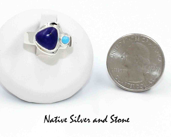 Diane Wylie<br>Navajo Jewelry - Ring<br>Dark Lapis Triangle &<br>Turquoise Dot<br>Size 7