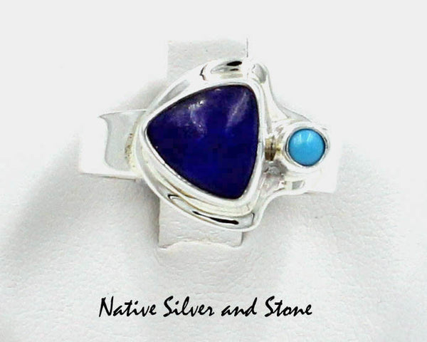 Diane Wylie<br>Navajo Jewelry - Ring<br>Dark Lapis Triangle &<br>Turquoise Dot<br>Size 8