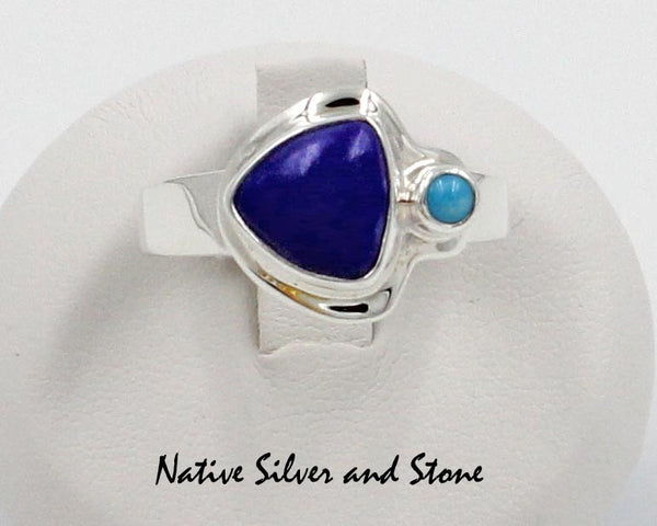 Diane Wylie<br>Navajo Jewelry - Ring<br>Dark Lapis Triangle &<br>Turquoise Dot<br>Size 9