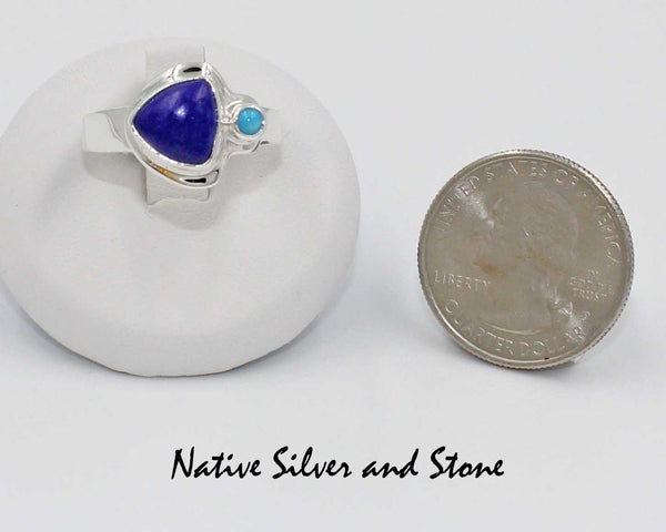 Diane Wylie<br>Navajo Jewelry - Ring<br>Dark Lapis Triangle &<br>Turquoise Dot<br>Size 9
