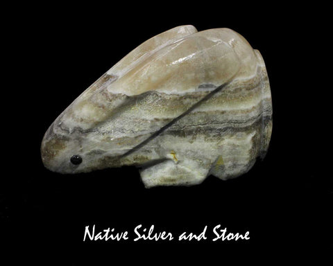 Rabbit<br>Zuni Fetish Carving<br>Ed Lementino<br>Banded Onyx<br>Medium-Large