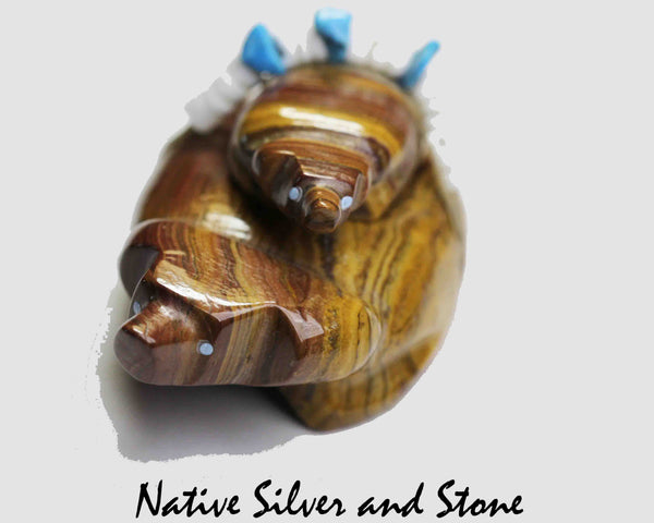 Z Bear Family - Stacked<br>Zuni Fetish Carving<br>Ed Lementino<br>Brown Banded Jasper<br>Shell & Turquoise Bundle