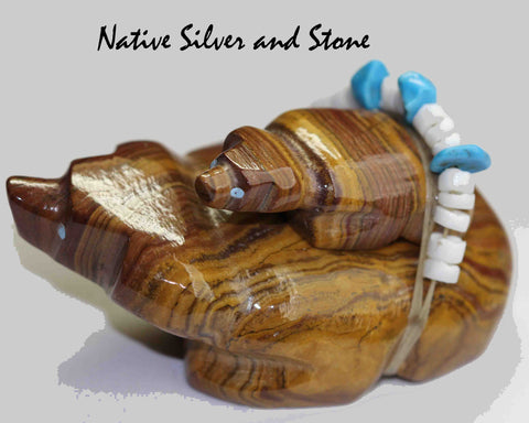 Z Bear Family - Stacked<br>Zuni Fetish Carving<br>Ed Lementino<br>Brown Banded Jasper<br>Shell & Turquoise Bundle
