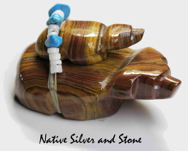 Z Bear Family - Stacked<br>Zuni Fetish Carving<br>Ed Lementino<br>Brown Banded Jasper<br>Shell & Turquoise Bundle