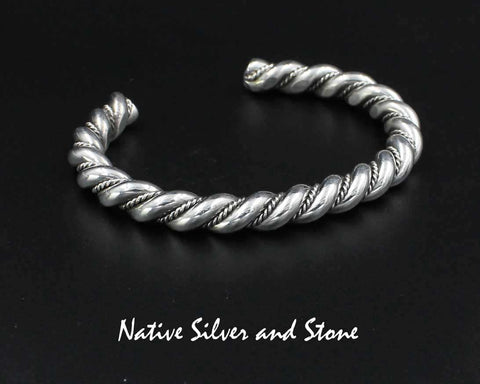 Z Elaine Tahe - Navajo<br>5/16" Bracelet Cuff<br>Heavy Twisted Rope of<br>Round Stock with Double Twist<br>Sterling Silver<br>"Horse Whisperer"<br>Size: 6-3/4" Medium