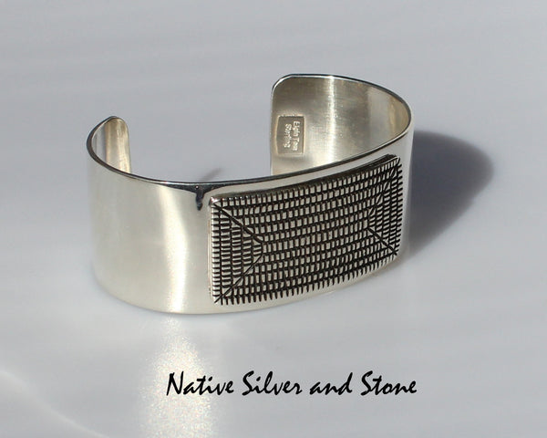 Elgin Tom - Navajo<br>1" Bracelet (Cuff)<br>Oxidized Cast Sterling<br>Horizontal Rectangle Maize Design<br>Size 6-5/8