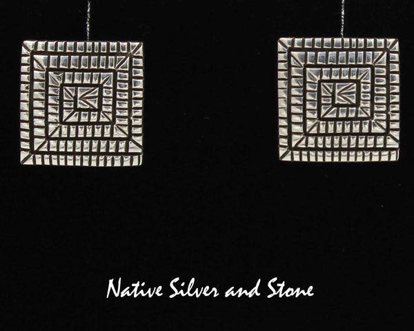 Elgin Tom - Navajo<br>7/16" Earrings<br>Maize - Small Square<br>Post<br>Cast Sterling Silver