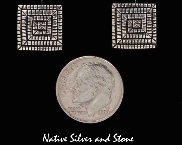 Elgin Tom - Navajo<br>7/16" Earrings<br>Maize - Small Square<br>Post<br>Cast Sterling Silver