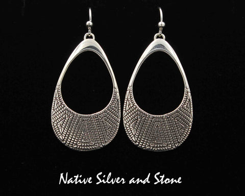 Z Elgin Tom - Navajo<br>1-1/2" Earrings<br>Maize - Open Teardrop<br>Hook<br>Cast Sterling Silver