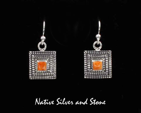 Z Elgin Tom - Navajo<br>1/2" Earrings<br>3/16" Maize - Square Orange Spiny<br>Hook<br>Cast Sterling Silver