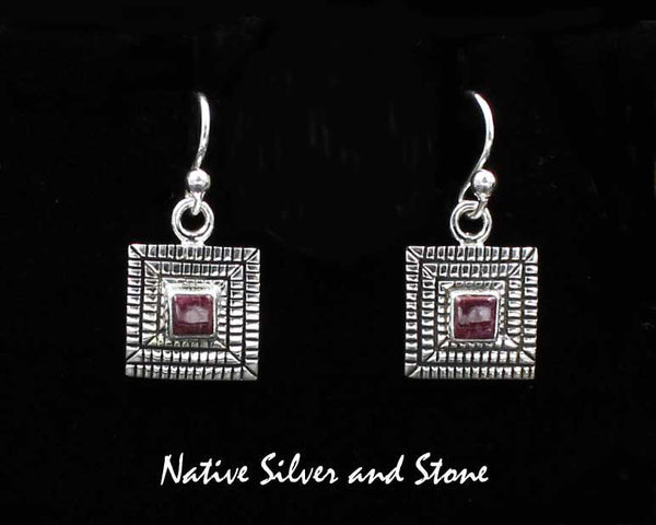 Z Elgin Tom - Navajo<br>1/2" Earrings<br>3/16" MaIze Square Purple Spiny<br>Hook<br>Cast Sterling Silver
