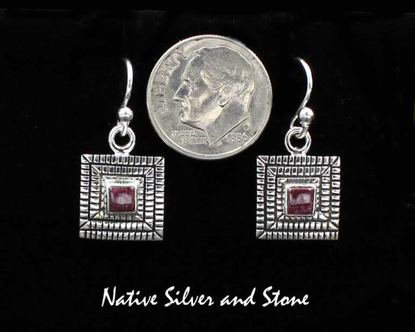 Z Elgin Tom - Navajo<br>1/2" Earrings<br>3/16" MaIze Square Purple Spiny<br>Hook<br>Cast Sterling Silver