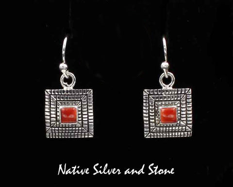 Z Elgin Tom - Navajo<br>1/2" Earrings<br>3/16" Maize - Square Red Spiny<br>Cast Sterling Silver