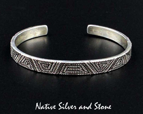 Elgin Tom - Navajo<br>1/4" Bracelet (Cuff)<br>Maize Horizontal Rectangle<br>Cast Sterling Silver<br>Size 6-7/8 (Medium-Large)