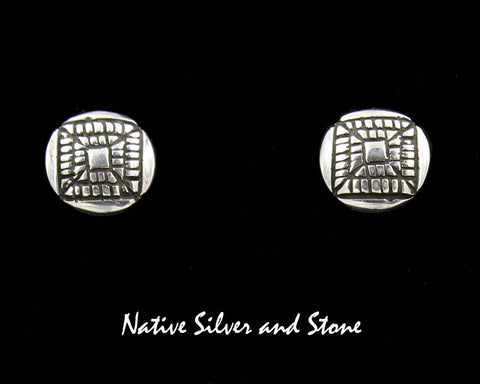 Z Elgin Tom - Navajo<br>3/8"- Earrings<br>Maize - Small Circle <br>Post<br>Cast Sterling Silver