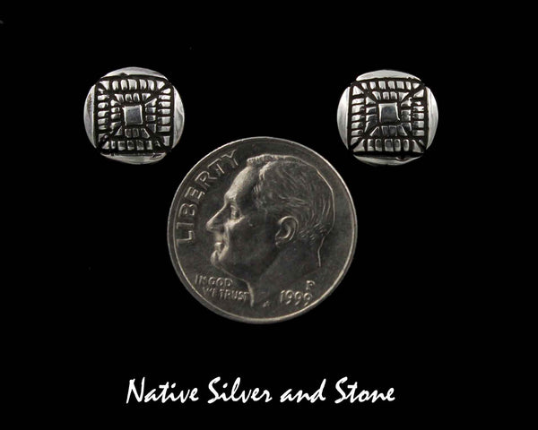 Z Elgin Tom - Navajo<br>3/8"- Earrings<br>Maize - Small Circle <br>Post<br>Cast Sterling Silver