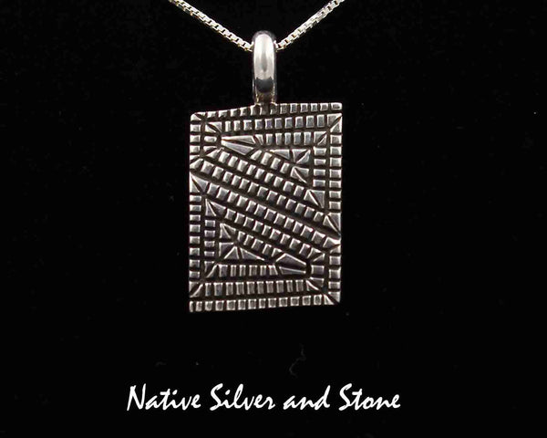 Z Elgin Tom - Navajo<br>11/16" Pendant<br>Small Vertical Parallelogram<br>Maize<br>Oxidized<br>Sterling Silver