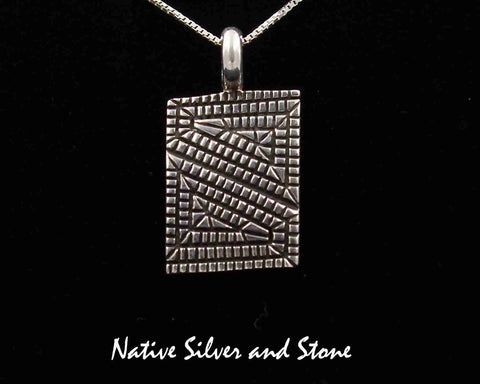 Z Elgin Tom - Navajo<br>11/16" Pendant<br>Small Vertical Parallelogram<br>Maize<br>Oxidized<br>Sterling Silver