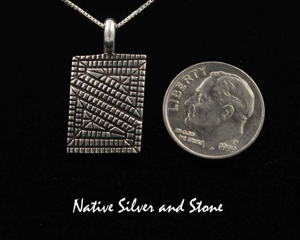 Z Elgin Tom - Navajo<br>11/16" Pendant<br>Small Vertical Parallelogram<br>Maize<br>Oxidized<br>Sterling Silver