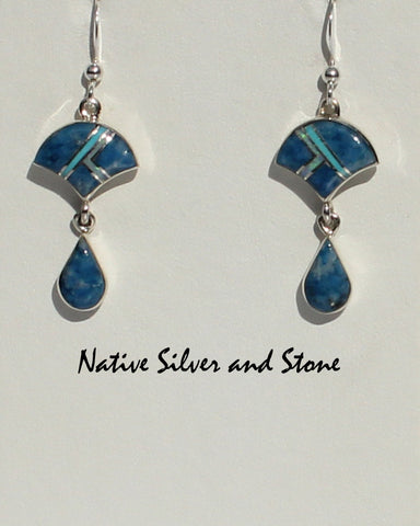 Z Elsie Armstrong - Navajo Jewelry<br>Raincloud Earrings - French Wire Multi-Inlay <br>Denim Lapis & Imitation Opal