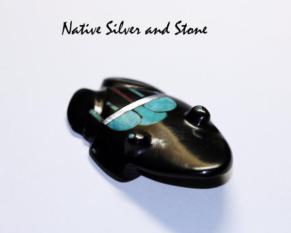 Z Frog<br>Zuni Fetish Carving<br>Emery Boone<br>Jet, Turquoise,<br>White Mother of Pearl, & Coral