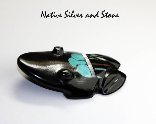 Z Frog<br>Zuni Fetish Carving<br>Emery Boone<br>Jet, Turquoise,<br>White Mother of Pearl, & Coral