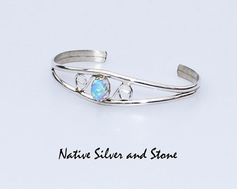 Z Emma Lincoln - Navajo<br>Cuff Bracelet for Baby<br>Blue Opal in<br>Sterling Silver<br>Size 4-1/4"  Baby